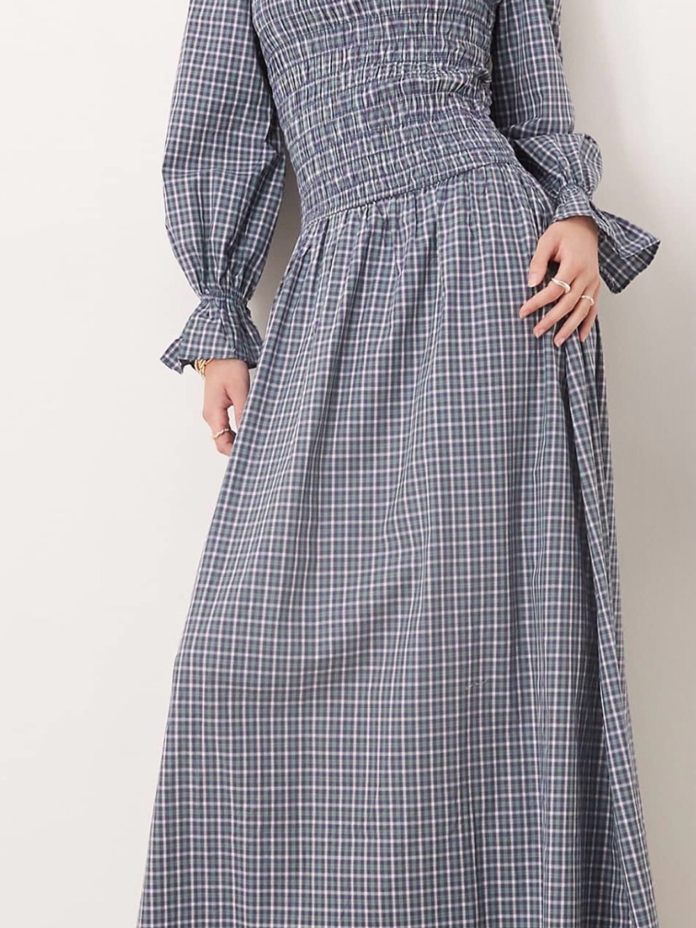 Plaid Maxi Dress in Slate Blue- NWT